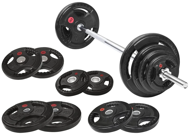 Fitvids 1 Inch Standard Barbell Weight Plates and Bar Set, 5 FT Barbell Bar and 85 LB(2.5-25 LB) Barbell Weight Set for Home Gym Strength Training, Rubber Coate Design