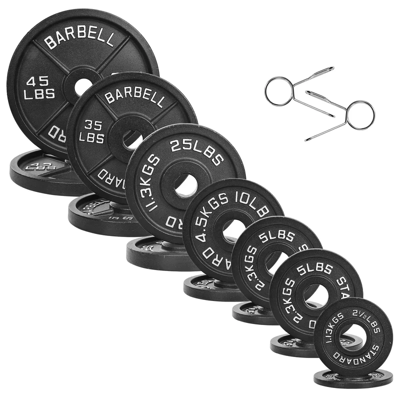 Fitvids Cast Iron 2-Inch Weight Plates for Strength Training & Weightlifting, 255 LB Set