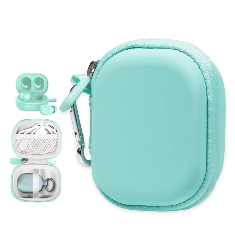 CaseSack Case for JLab Go Air Pop, Air Tones+/ Tones, JBuds Mini True Wireless Earbuds, Compact Organizer for The Charger case and Charger Cord (Mint)