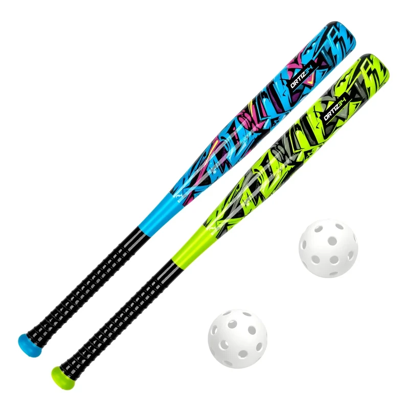 Bat & Ball Set - Graffiti Plastic Bat & Ball Homerun Set- David Ortiz Backyard Baseball Set for Youth, Kids, Teenagers, Adults (2 Pack Bat & Ball Set, Blue/Purple/Volt)