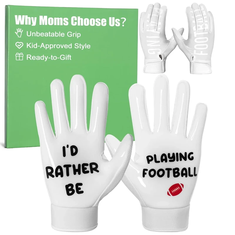 Pixel Panda Youth Football Gloves, Super Sticky Silicone Grip Wide Receiver Football Gloves, No Slip Breathable Kids Flag Glove Best Gifts for Boys Girls