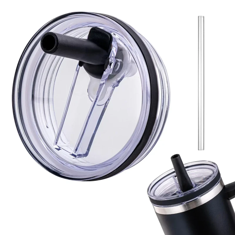 Replacement Lid for Stanley 40 oz and 64 oz Tumbler.Leakproof Flip Straw Lid Fit Stanley Cup Quencher H2.0 40 oz/64 oz and Stanley ProTour 40oz/64oz Tumbler.(Black,1-Pack)