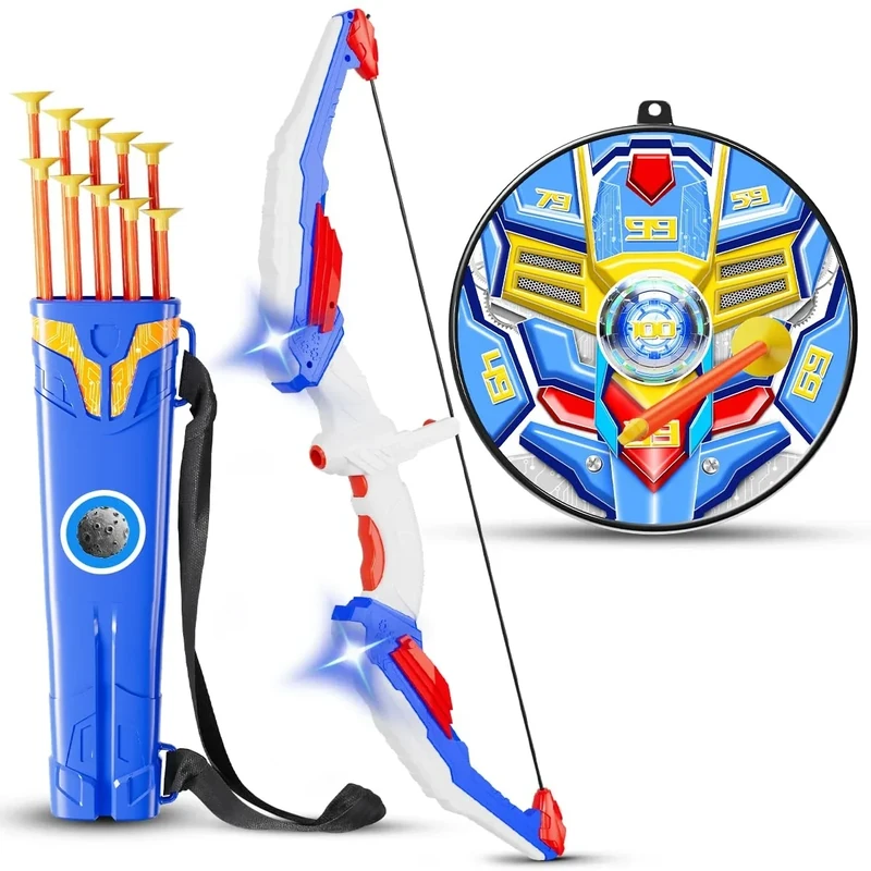 MLDKA Kids Bow and Arrow Set, LED Light Up Archery Toy Set with Suction Cup Arrows, Standing Target & Quiver, Indoor and Outdoor Toys Sport Gifts for Kids, Boys & Girls Ages 4 5 6 7 8 9 10 11 12