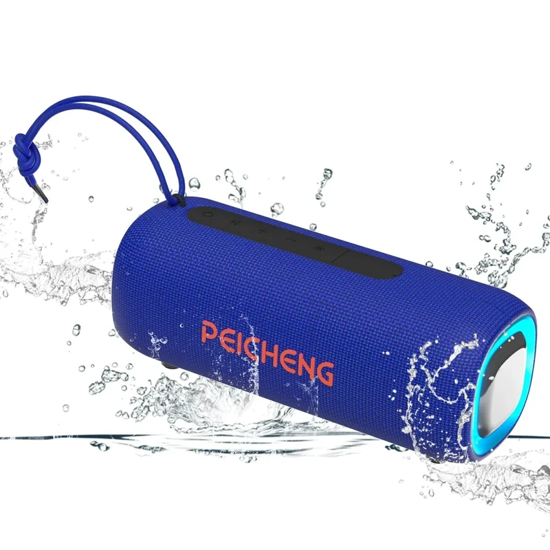PEICHENG Bluetooth Speaker - Stereo RGB Lights, IPX5, BT5.3 TWS (Blue)