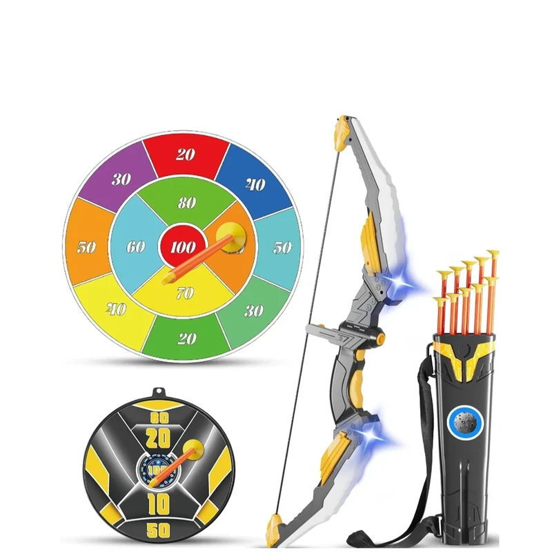 Kids Bow and Arrow Set LED Light Up Archery Set with 10 Suction Cup Arrows, 2 Archery Targets Indoor Outdoor Games for Kids Ages 4-8 8-12 Birthday Gifts Toys for 5 6 7 8 9 10 11 12 Year Old Boys Girls