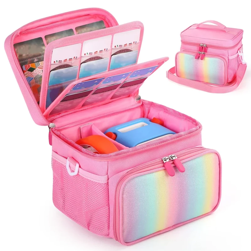 Carrying Case Compatible with Yoto Player 3rd Generation, Travel Storage Bag Holds 30 Cards for Audio Speaker & Headphone Accessories, Card Holder with Adjustable Strap for Kids, Pink(Case Only)