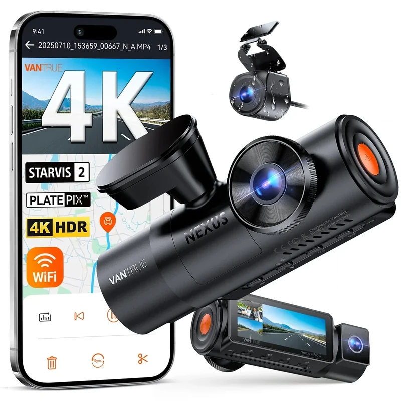Vantrue N4 Pro S 3-Channel Dash Cam - 4K+1080P+2.5K Night Vision, WiFi