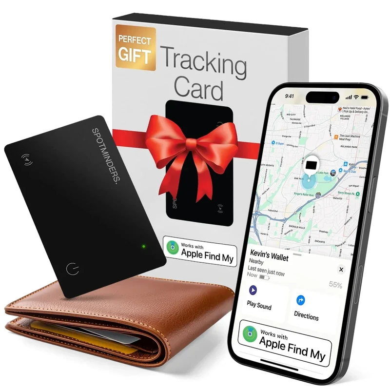 Spotminders Apple MFi Wallet Tracker - Slim Rechargeable Card for Find My