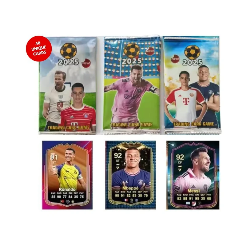 Soccer Trading Cards 2025 | 6 Packs - 48 Collectible Cards for Fans Mystery Cards Packs Contain Random Premium Cards in Each Set - Try & Collect Them All - Great Gift!