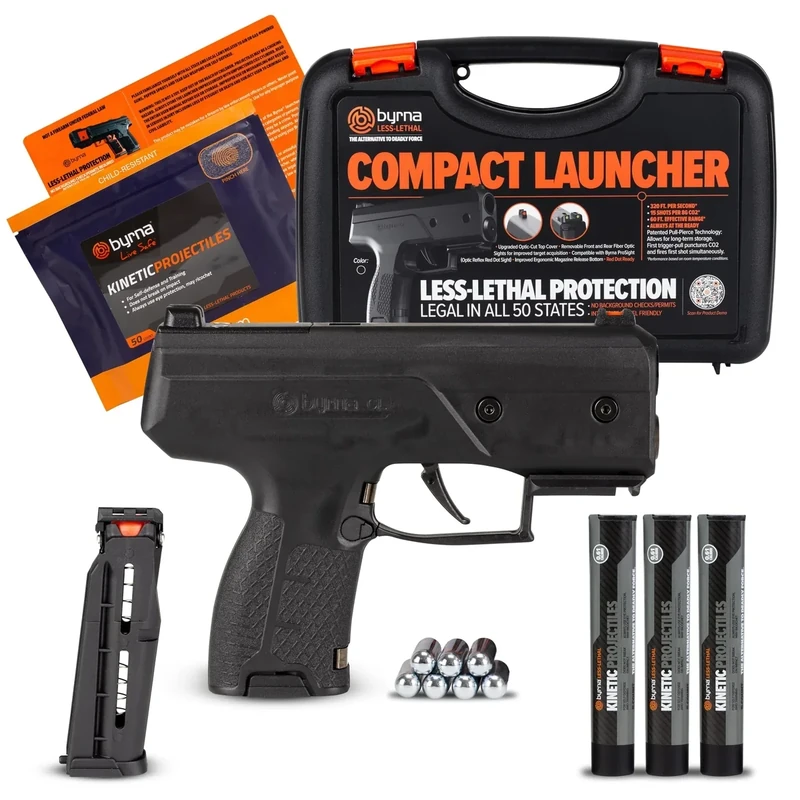 Byrna CL [Compact Launcher] Kinetic Launcher Ultimate Bundle - Non Lethal Kinetic Projectile Launcher, Home & Personal Defense (Black)