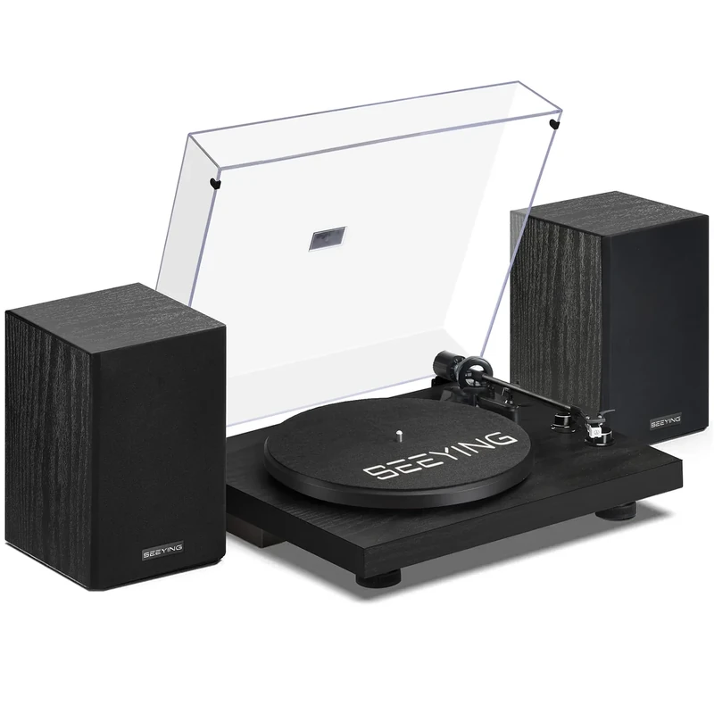 SeeYing Bluetooth Turntable 36W Speakers - USB Record, Auto Stop