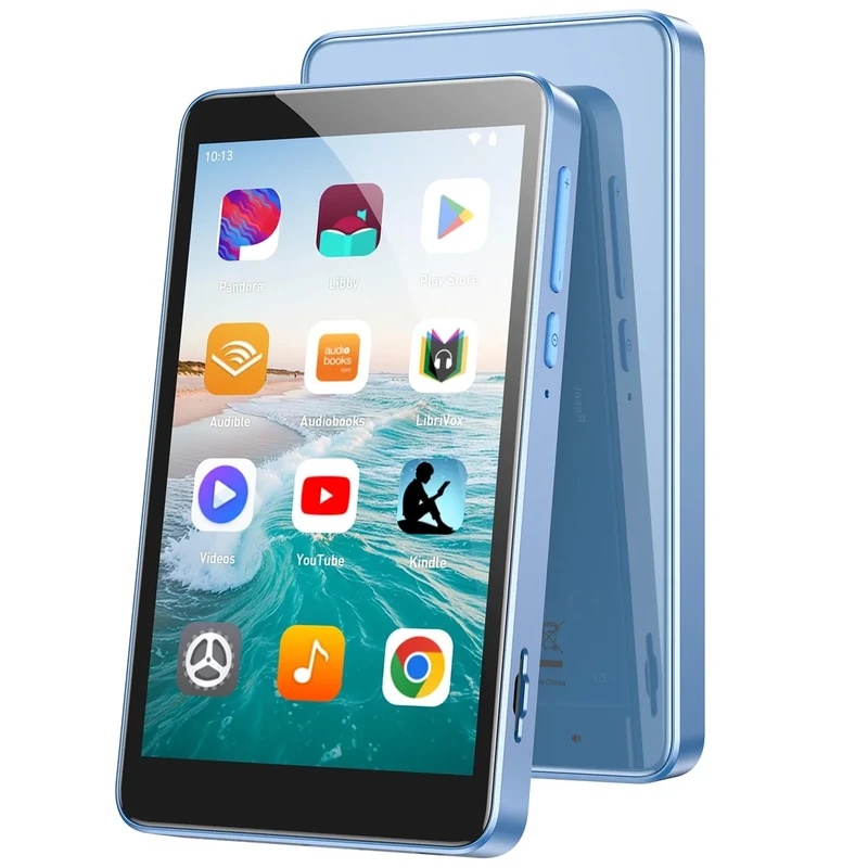 AGPTEK 32GB MP3 Player with Bluetooth and WiFi, T08X 4'' Android 14 MP4 Music Player with Spotify, Audible, APP Store, Up to 1TB, Blue