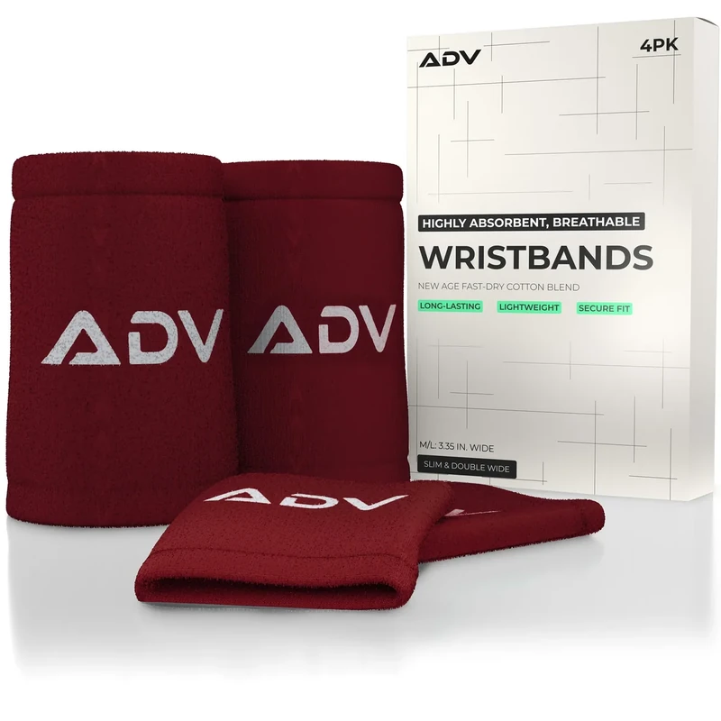 ADV Tennis Wristbands with New Age Polyester Cotton Blend - Ultra Absorbent Wrist Sweatbands - Doublewide & Slim Wrist Bands for Sweat - 4 Pack or 2 Pack (4-Pack Coral, M/L)