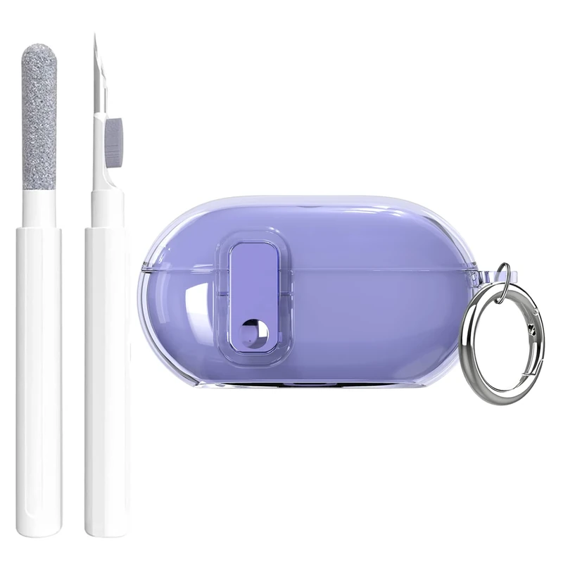 Aircawin for Beats Solo Buds Case Clear with Secure Lock 2024,Shockproof Soft Transparent TPU for Beat Solo Buds Cover with Keychain and Cleaning Pen for Girl Men Women-Purple
