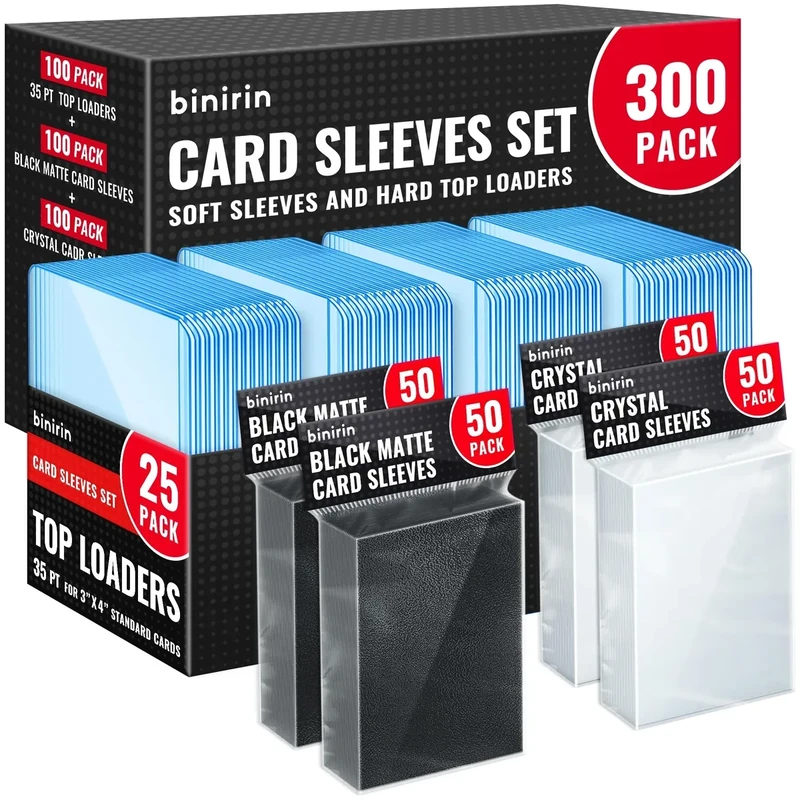 300 Toploaders Combo, Black Matte Card Sleeves | 3x4 Hard Plastic Card Holder | Acid-Free Penny Sleeves | Premium Black Matte Card Sleeve, Great for MTG, Baseball Card Protectors (100 Set)