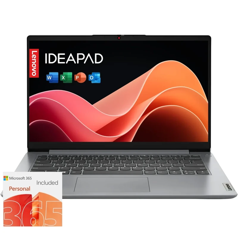 Lenovo IdeaPad 1i Laptop with Office 365 Home and Business • 128GB SSD • 4GB RAM • Intel Core • 14 Anti-Glare Screen • WiFi-6 • 11HR Battery • Windows 11 no Mouse