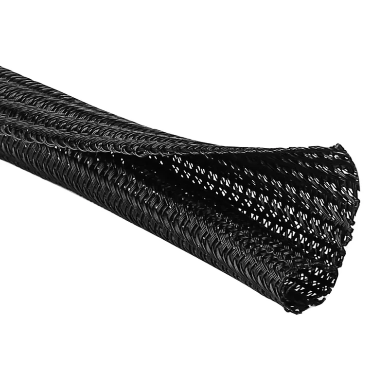 QCSIW 3/8" 50ft Braided Cable Sleeve Split Wire Loom Tubing – Expandable Cord Protector for USB, Power Cords, Audio/Video Cables – Cat Chew Proof, Durable Wire Management Sleeving (Black)