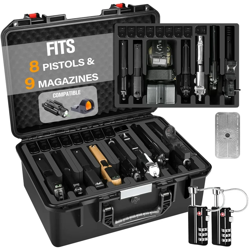 LOTOCASE TSA Approved Pistol Case for Multiple Handguns – Waterproof Hard Gun Case with Pre-Cut Foam, Desiccant & 2 Locks – Heavy Duty Firearm Case for Pistols & Revolvers