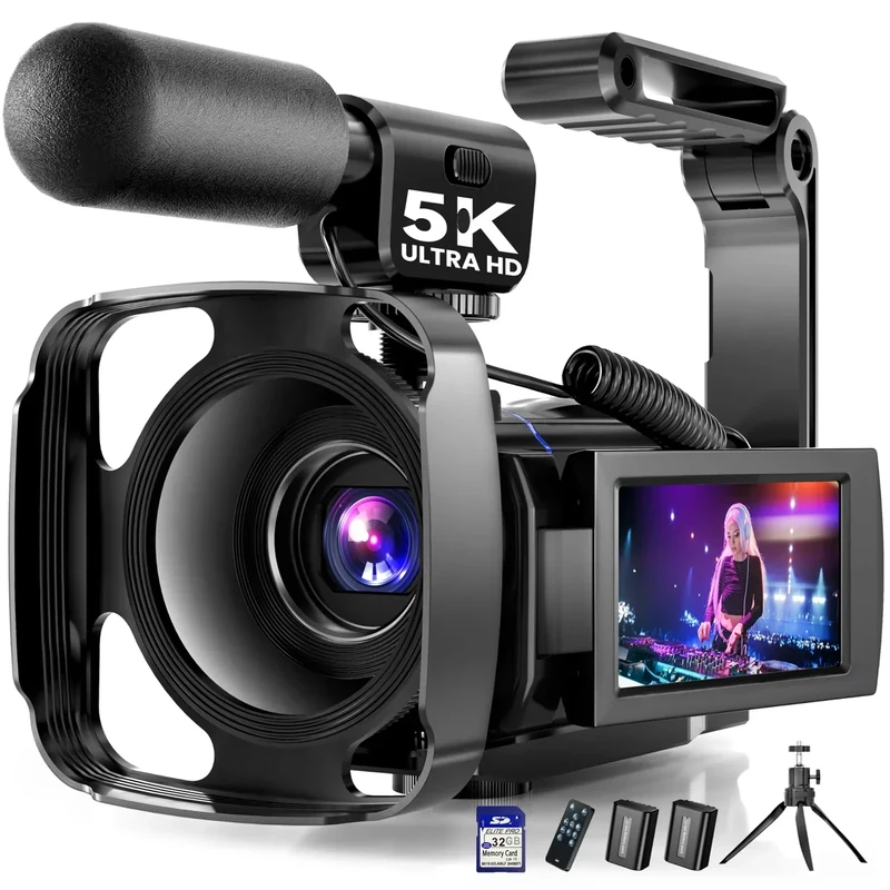 BREGOO 5K Camcorder 64MP, 3" 270 Screen, Night Vision, 16X Zoom