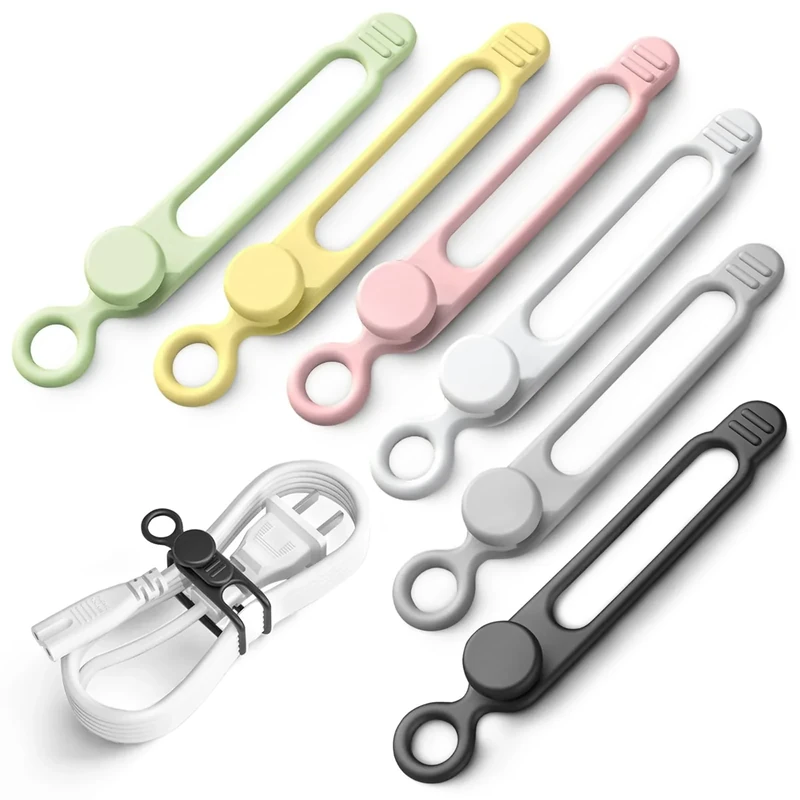 LOOHOI 30Pcs Silicone Cable Ties,Reusable Data Cable Organizer for Office, Multipurpose Elastic Cord Management Ties for Bundling and Fastening Cable Cords Wires