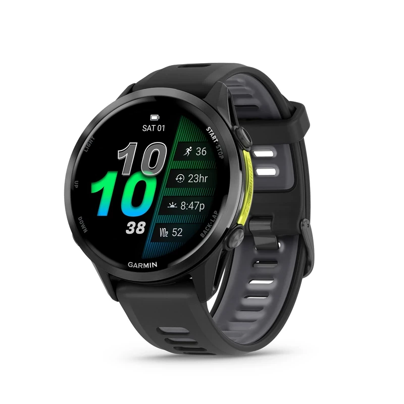 Garmin® Forerunner® 970, Premium GPS Running and Triathlon Smartwatch, AMOLED Display, Built-in LED Flashlight, Carbon Gray DLC Titanium with Black Case and Translucent Whitestone Band