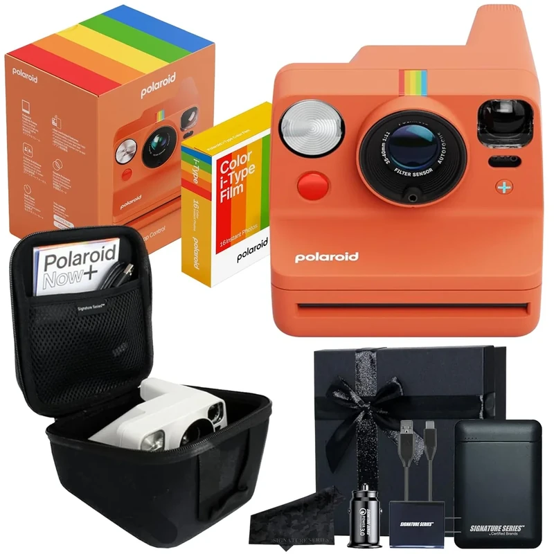 Polaroid Now+ 3rd Generation Bluetooth i-Type Instant Camera with 16 Color Film Photos, Coral | App Controlled with Signature Series Gift Bundle