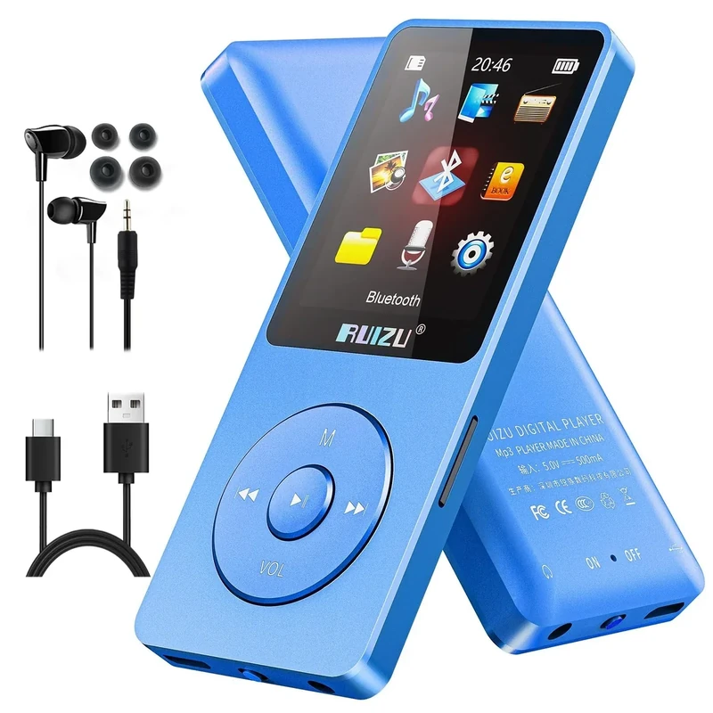 RUIZU 64GB MP3 Player with Bluetooth 5.3 - 80hr Playback