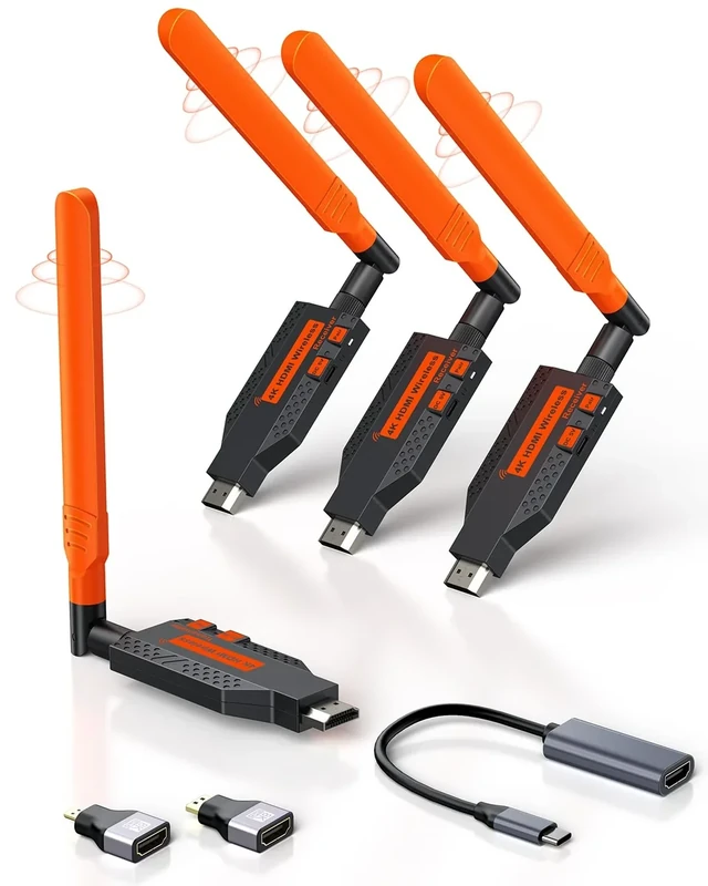 Coolpie Wireless HDMI Transmitter and 3 Receivers: 4K Decode 1080P Full HD Output, 350FT/100M Long Range, 5.8G Extender Plug & Play Low Lag for Streaming Video/Audio Multiple TV/Monitor/Projector