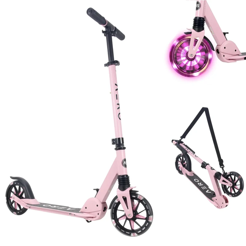 Aero Scooter for Kids 6-12 & Teens | Light Up Big Wheels & Shock Absorption | Boys Girls 2 Wheels Kick Scooter | Foldable & Height Adjustable, 176lbs Max