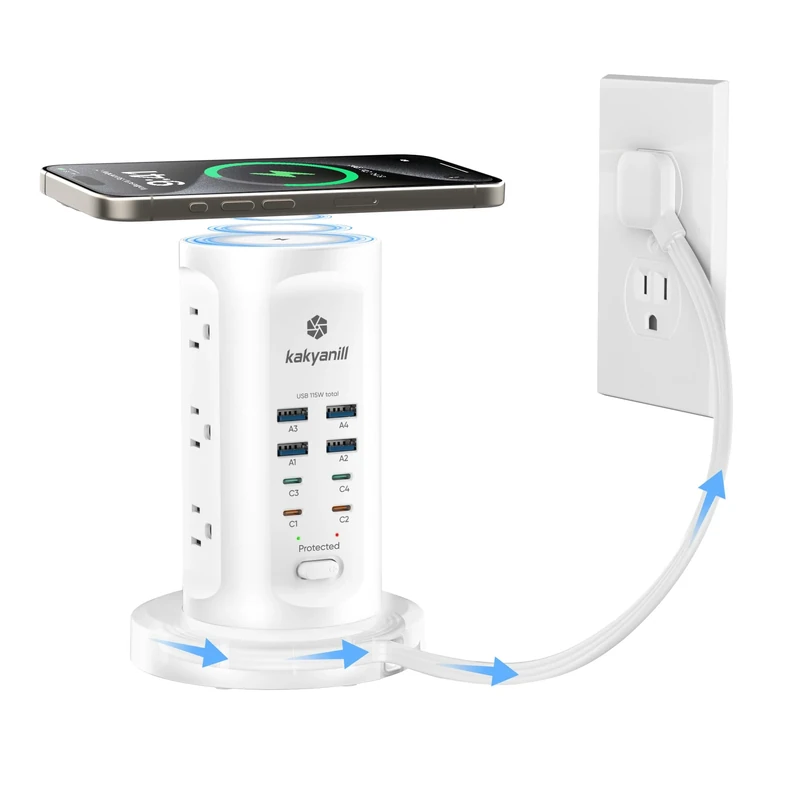 Kakyanill 115W USB Charger - 9 AC Outlets, 8 USB (4C), 6ft Strip
