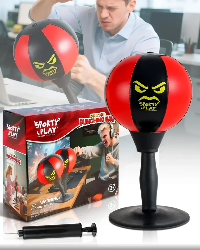 Desktop Punching Bag with Double Suction Cup Base for Stress Relief–Upgraded Spring & Durable Tabletop Boxing Ball for Office or Home, Makes a Fun and Unique Gift for Coworkers, Friends, and Children