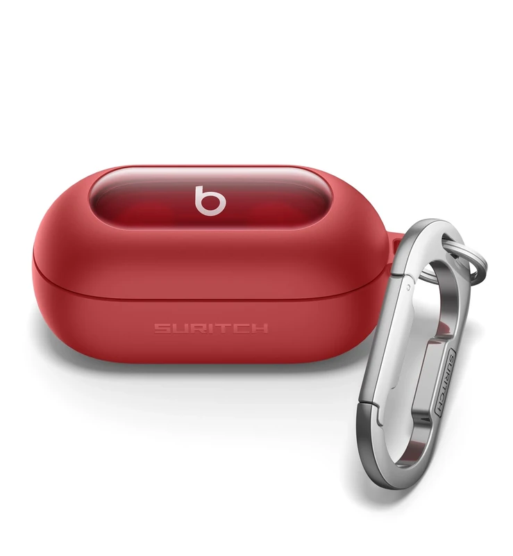 SURITCH Cases for Beats Solo Buds 2024 Case Cover, Magnetic Protective Covers for Beats Solo Buds Wireless Earbuds, Rugged Bumper Case with Magnetic Lok & Carabiner & Keyring & Cleaning Kit, Red