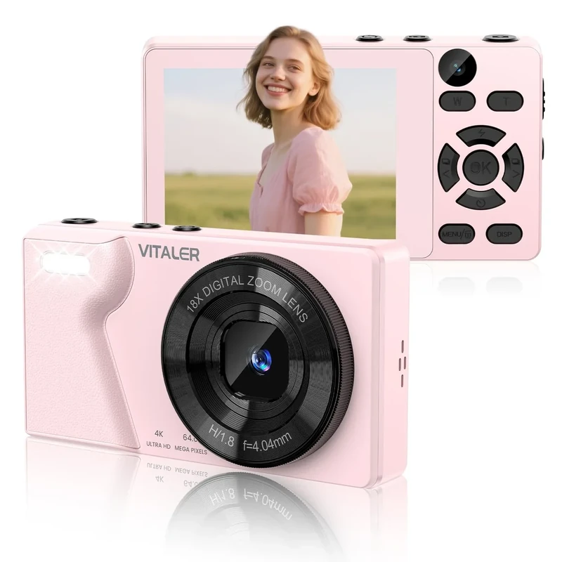 Vitaler 64MP Dual-Lens 4K Camera - 32GB Card, 2000mAh Battery