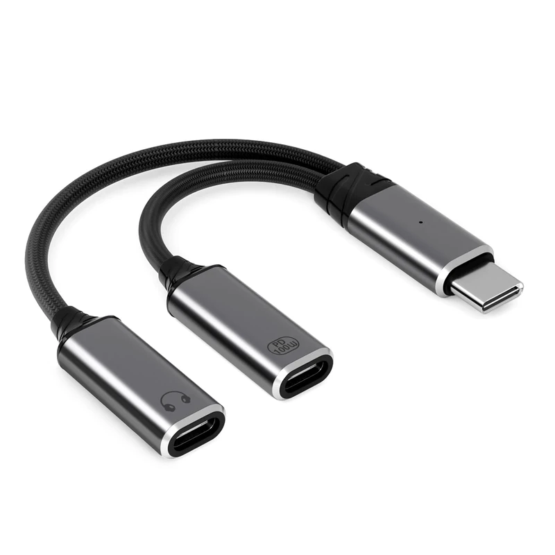 JBJBBG USB-C Splitter 2-in-1 Headphone & Charger Adapter with PD 100W