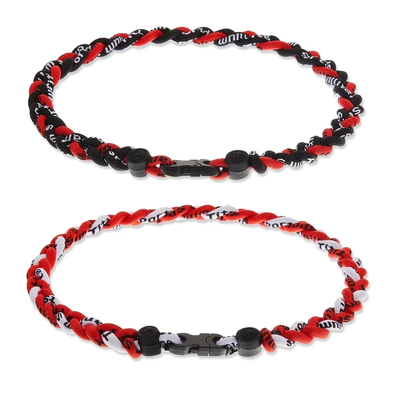 Junkin 2 Pcs Baseball Necklaces Three Braided Rope Titanium Necklace for Team Gifts Boys Men Player Softball Fans Sports (Black,White,Red)