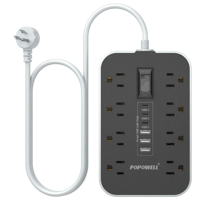 Appliance Power Strip- 14 Guage Heavy Duty Extension Cord, 24in, 8 AC Outlet& 6 USB Ports 4.8A USB Charging Station, 1080J, High Wattage for Microwave, Conditioner, Kitchen, Garage Essentials.