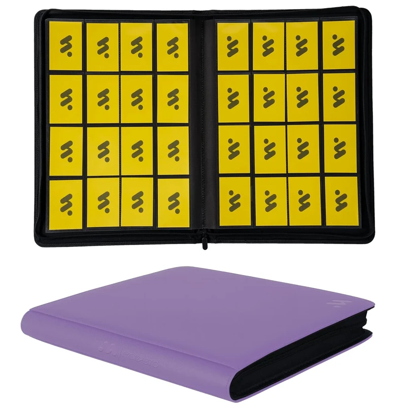 MORABTO Card Binder 16 Pocket,Trading Card Binder Holds up to 1408 Cards with 44 Sleeves,Zipper Card Holder Album Compatible with TCG Card/Game Cards/Sports Card-Lavender Purple