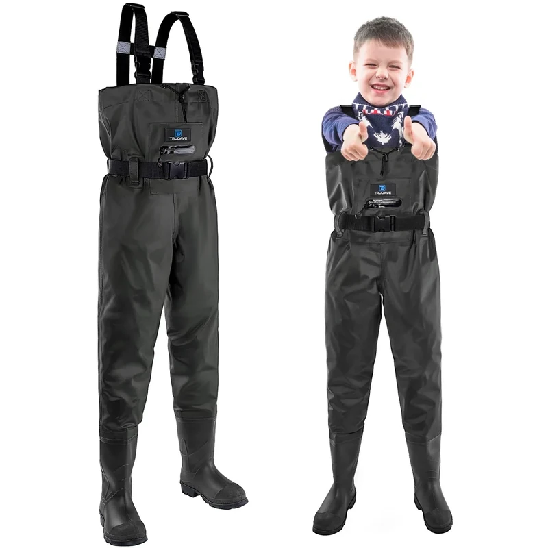 Trudave Chest Waders for Kids with Boots, Waterproof Youth Waiters for Children, Lightweight Waders for Fishing & Hunting