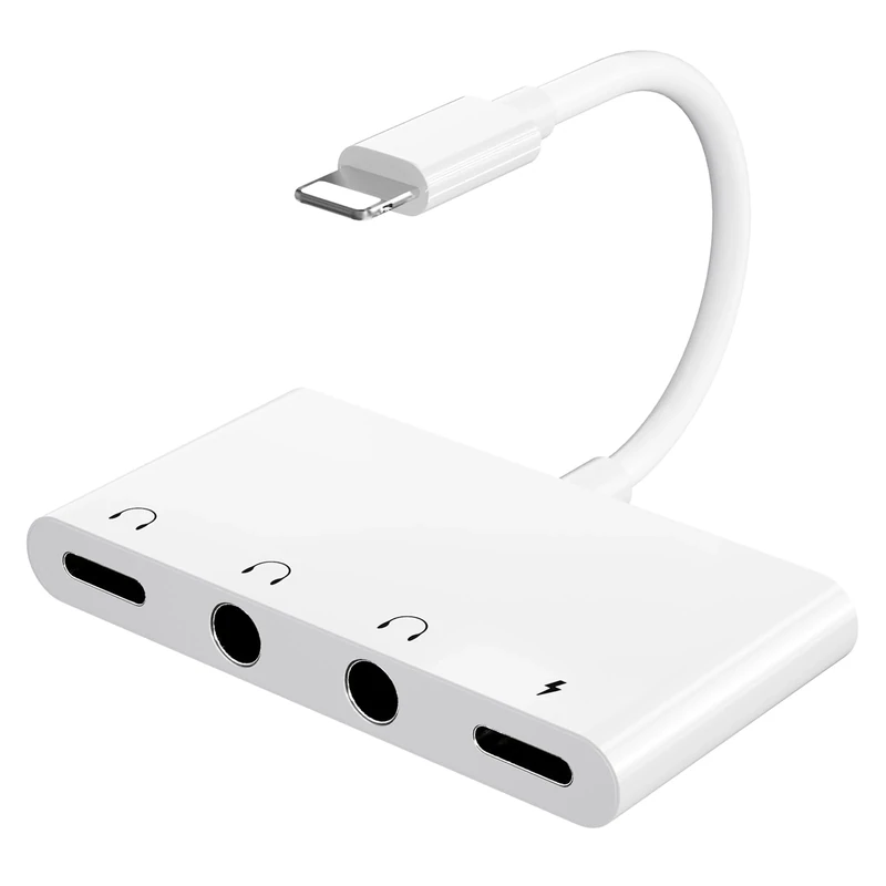 Unitrox 4 in 1 Headphone Splitter, iPhone Headphone Adapter + Dual 3.5mm Headphone Jack Adapter + Charging Port for iPhone 14 13 12 11 X 8 7