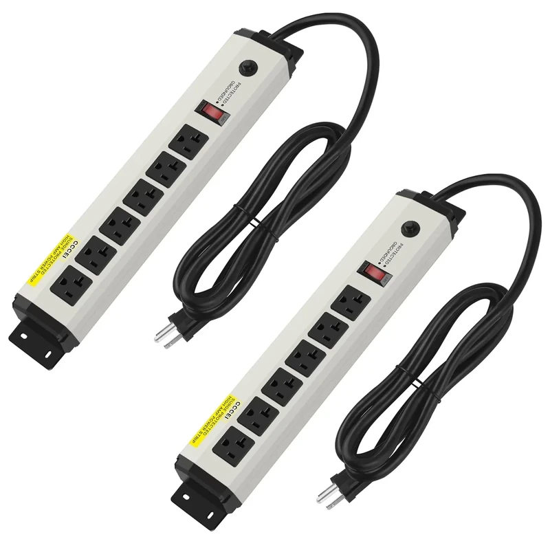 CCCEI 2 of 12 Gauge Heavy Duty Power Strip Surge Protector 4800J, 20 Amp 6 Plug Industrial Shop Garage Metal Multiple Outlet, 10FT Extension Cord 5-15P Adapter High Amp 6-20R T-Slot 20a for Appliance.