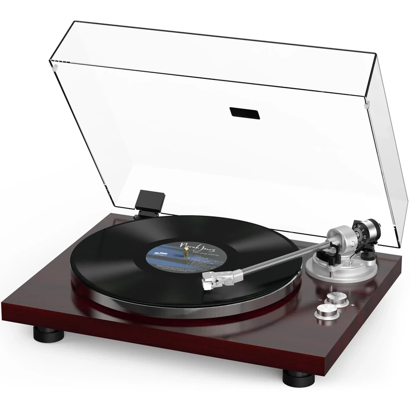 Record Players Wireless Output Vintage Turntables for Vinyl Records Aluminium Platter Carbon Fiber Tonearm Belt-Drive 33 45 RPM Phono Audio AT-3600L MM Cartridge RCA Line Anti-Skate Pitch Control Red