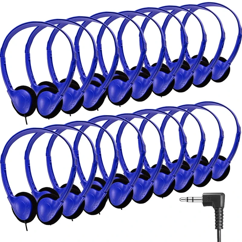 CN-Outlet 25 Pack Classroom Headphones Bulk for Kids School Class Set Headsets for Students Teens Toddler Children and Adults, Wholesale Wired Earphones-Upgrade (Dark Blue, 25 Pack)