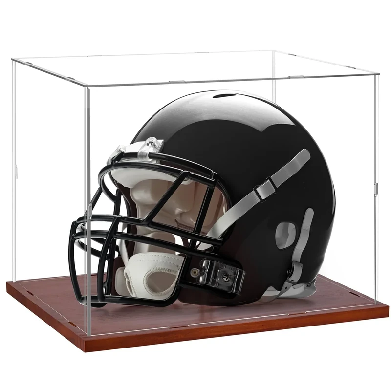 Fitense Full Size Football Helmet Display Case - 15.4×11×11.8in Interior, 100% Wooden Base, Compatible with Baseball/Motorcycle/Racing Helmets, High-Transparency Acrylic with UV Protection