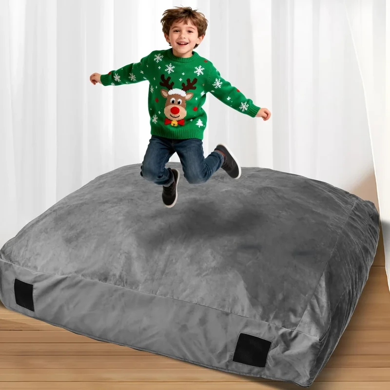WOUDY Crash Mats for Kids Sensory, Sensory Pads for Autistic Children,Soft Foam Landing Zone, Soft, High-Density Foam Landing Zone Provides Safe Sensory, with Washable Cover (4ft*4ft) Grey