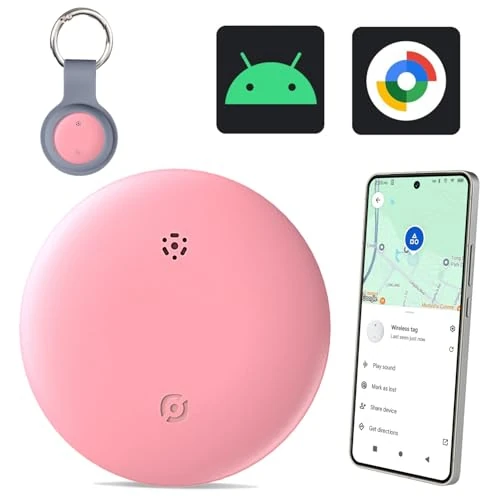 Bestray GPS Tracker Android, Air Smart Tag Compatible with Google Find My (Android Only), Key Finder for Keys, Luggage, Suitcase, Wallet, IP66 Waterproof, Pink