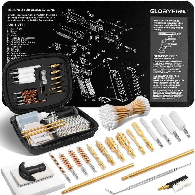 GLORYFIRE Gun Cleaning kit .22,.35,.45 Caliber 9mm Cleaning kit&Pistol Cleaning Kit Brass Brush and Brass Jag Adapter with Portable Case