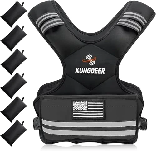 Weighted Vest:5LB with Reflective Stripe and 6 Removable Weights Adjustable Body Weight Vest for Women and Men Exercise Set for Running, Training Workout, Jogging, Walking（Black） - Image 1