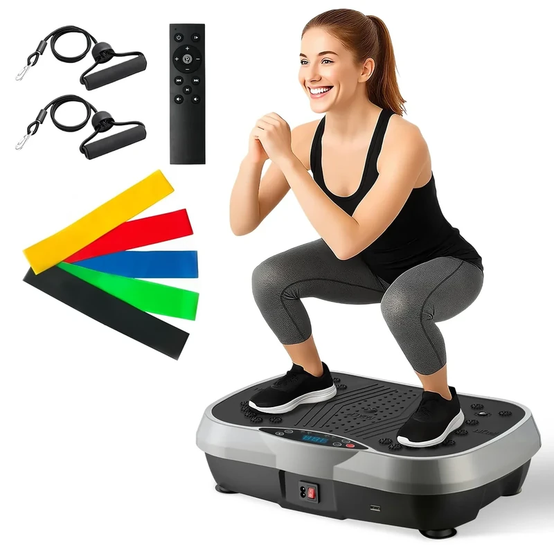 ALSO GO Vibration Plate Exercise Machine, 10 Preset Modes & 200-Level Full Body Workout Vibrating Plate for Lymphatic Drainage Weight Loss, 400lbs Capacity Shake Fitness Platform with Resistance Bands