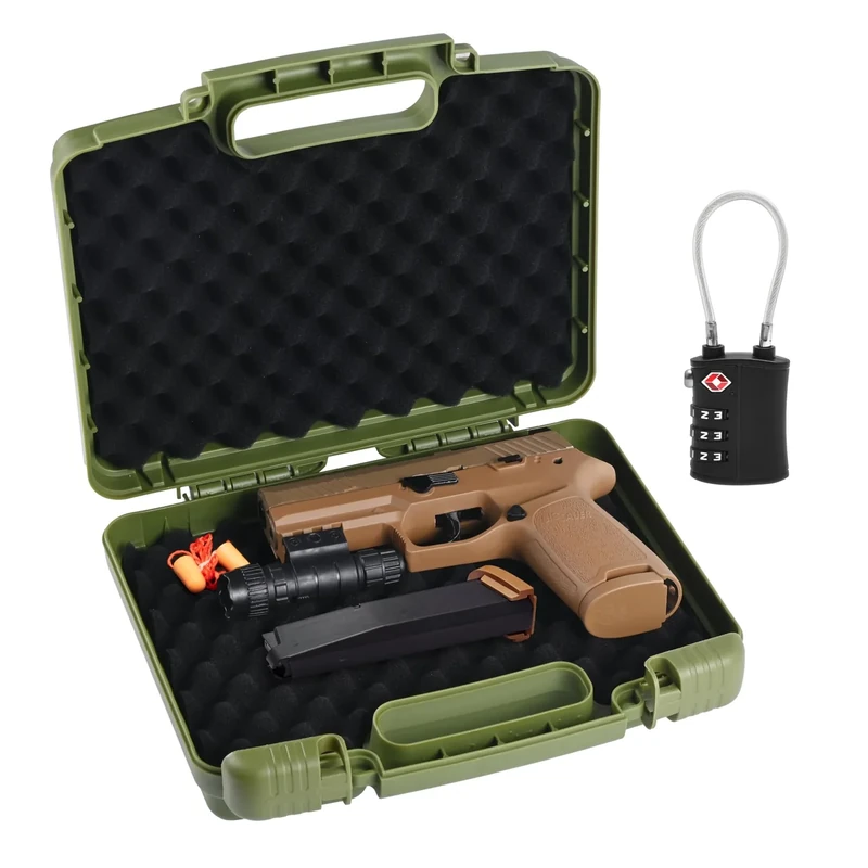 Kinghardcase Handgun Case Lockable, TSA Approved Firearm Travel Case with 1 TSA Lock, Pistol Case Hard Shell, Gun Safe for Handgun, Pistol, Revolver, Green
