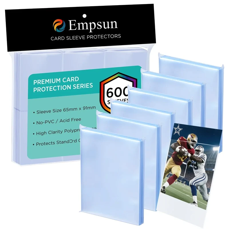 Empsun 600 Count Clear Penny Soft Sleeves: Trading Card Sleeves, Soft Protectors Fit for Standard Cards, Sports Cards, TCG/MTG Game Cards, Baseball Cards